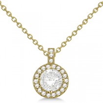 Diamond Halo Pendant Necklace Round Solitaire 14k Yellow Gold (2.50ct)