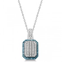 Square White and Blue Color Diamond Pendant Sterling Silver (0.25ctw)