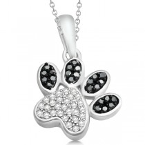 Dog Paw White and Black Diamond Pendant Sterling Silver (0.12ctw)