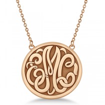 Engraved Initial Circle Monogram Pendant Necklace in 14k Rose Gold