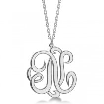 Personalized Single Initial Cursive Monogram Necklace 14k White Gold
