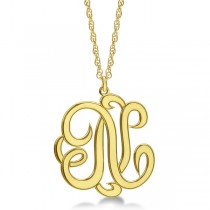 Personalized Single Initial Cursive Monogram Necklace 14k Yellow Gold