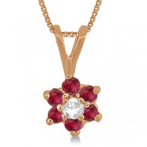 Diamond and Ruby Cluster Pendant 14k Rose Gold (0.29ct)