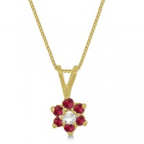 Diamond and Ruby Cluster Pendant 14k Yellow Gold (0.29ct)