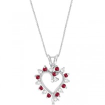 Artistic Ruby and Diamond Heart Pendant 14k White Gold (0.60ctw)