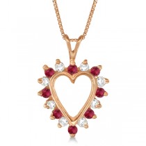 Ruby and White Diamond Heart-Shaped Pendant 14k Rose Gold (0.55ct)