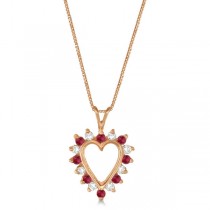 Ruby and White Diamond Heart-Shaped Pendant 14k Rose Gold (0.55ct)