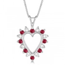 Ruby and White Diamond Heart-Shaped Pendant 14k White Gold (0.55ct)