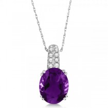 Diamond Accented Amethyst Pendant Necklace in 14k White Gold (3.26ct)