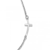 Sideways Curved Cross Pendant Necklace in Plain Metal Sterling Silver