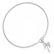 Palm Tree Anklet Bracelet in Sterling Silver