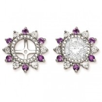 Diamond Accented Flower Amethyst Earring Jackets Sterling Silver (0.74ct)