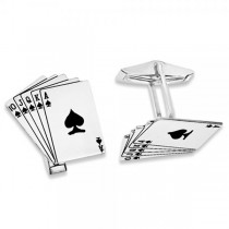 Royal Flush Cuff Links in Plain Metal Sterling Silver