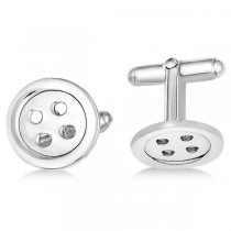 Button Design Cuff Links in Plain Metal Sterling Silver