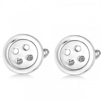 Button Design Cuff Links in Plain Metal Sterling Silver
