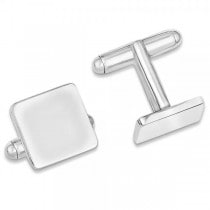 Square Shape Cuff Links in Plain Metal Sterling Silver