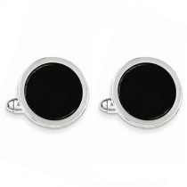 Rhodium Plated Black Circle Cuff Links Sterling Silver