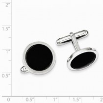 Rhodium Plated Black Circle Cuff Links Sterling Silver