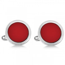 Red Enameled Circle Cuff Links in Sterling Silver