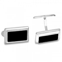 Rhodium Plated Cuff Links in Sterling Silver w/ Carbon Fiber