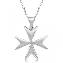 Maltese Cross Pendant for Men or Women Crafted from 14K White Gold