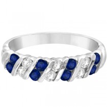 Blue Sapphire and Diamond Band 14k White Gold (0.80ctw)