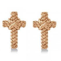 Cross Rope Stud Earrings in Plain Metal 14k Rose Gold