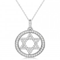 Star of David Diamond Circle Pendant Necklace 14k White Gold (0.90ct)