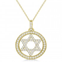 Star of David Diamond Circle Pendant Necklace 14k Yellow Gold (0.90ct)
