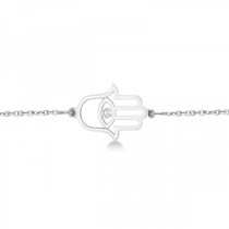 Hamsa Evil Eye Diamond Chain Bracelet 14k White Gold (0.02ct)