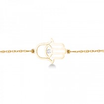 Hamsa Evil Eye Diamond Chain Bracelet 14k Yellow Gold (0.02ct)