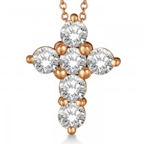 Prong Set Round Diamond Cross Pendant Necklace 14k Rose Gold (3.00ct)