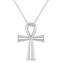 Petite Ankh Egyptian Cross Pendant Necklace 14k White Gold
