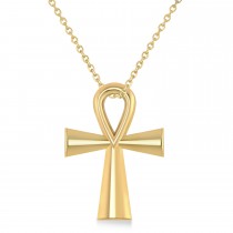 Petite Ankh Egyptian Cross Pendant Necklace 14k Yellow Gold