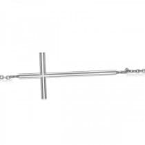 Sideways Cross Religious Chain Bracelet Plain Metal 14k White Gold
