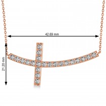 Diamond Sideways Curved Cross Pendant Necklace 14k Rose Gold 1.10ct