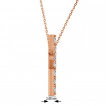 Diamond Sideways Curved Cross Pendant Necklace 14k Rose Gold 1.10ct
