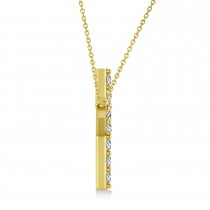 Diamond Sideways Curved Cross Pendant Necklace 14k Yellow Gold 1.10ct
