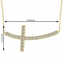Diamond Sideways Curved Cross Pendant Necklace 14k Yellow Gold 1.10ct