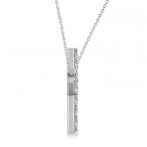 Diamond Sideways Curved Cross Pendant Necklace 14k White Gold 1.54ct