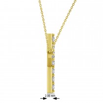 Diamond Sideways Curved Cross Pendant Necklace 14k Yellow Gold 1.54ct