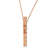 Diamond Sideways Curved Cross Pendant Necklace 14k Rose Gold 2.00ct