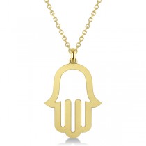 Hamsa Men's Necklace Plain Metal Pendant 14K Yellow Gold