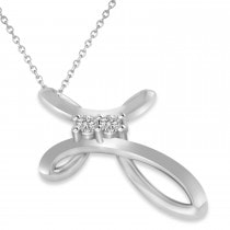 Diamond Two Stone Swirl Cross Pendant Necklace 14k White Gold (0.10ct)