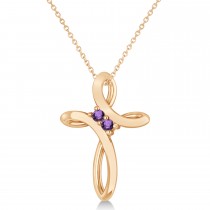 Amethyst Two Stone Religious Cross Pendant Necklace 14k Rose Gold (0.10ct)
