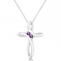 Amethyst Two Stone Swirl Cross Pendant Necklace 14k White Gold (0.10ct)