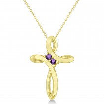 Amethyst Two Stone Religious Cross Pendant Necklace 14k Yellow Gold (0.10ct)