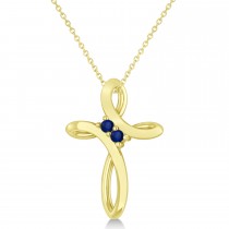 Blue Sapphire Two Stone Swirl Cross Pendant Necklace 14k Yellow Gold (0.10ct)