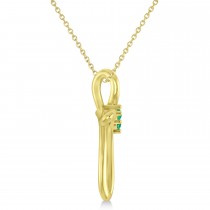 Emerald Two Stone Swirl Cross Pendant Necklace 14k Yellow Gold (0.10ct)