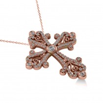 Diamond Byzantine Cross Pendant Necklace in 14k Rose Gold (0.50ct)